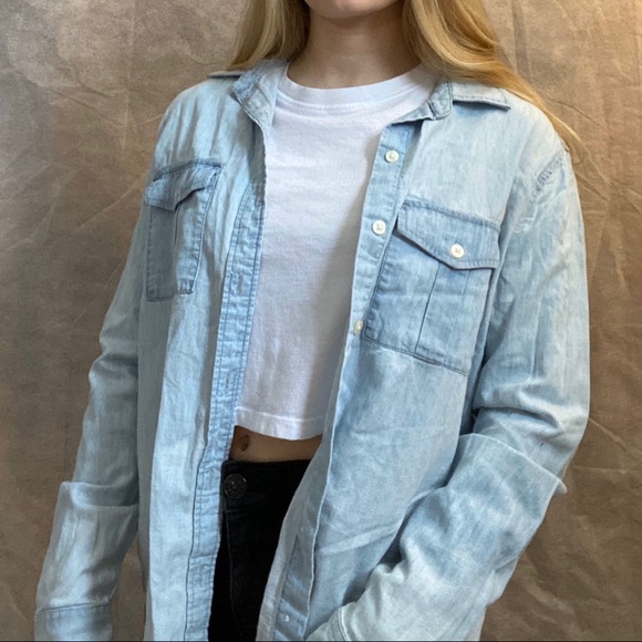 Blue Button Up Top - Picture 2 of 6